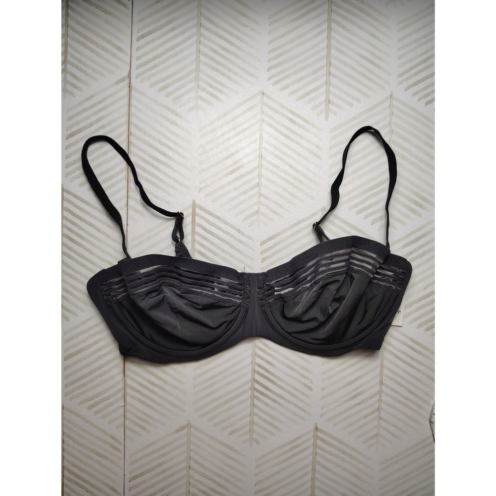 Lively Ghost Second Skin Unlined Demi Bra Black 34C 9321 Mesh Stripe Underwire‎